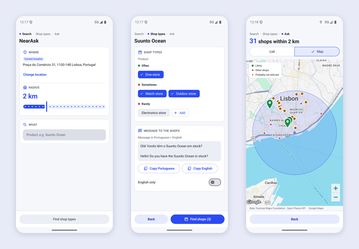 NearAsk – find local shops and ask them via WhatsApp